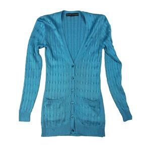 Ralph Lauren Black Label Women's Cardigan Silk Cable Knit Sz Small Turquoise